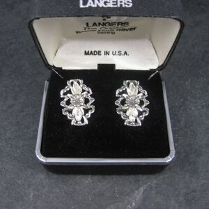Vintage Sterling Diamond Cut Flower Earrings Langers Black Hills Silver Jewelry